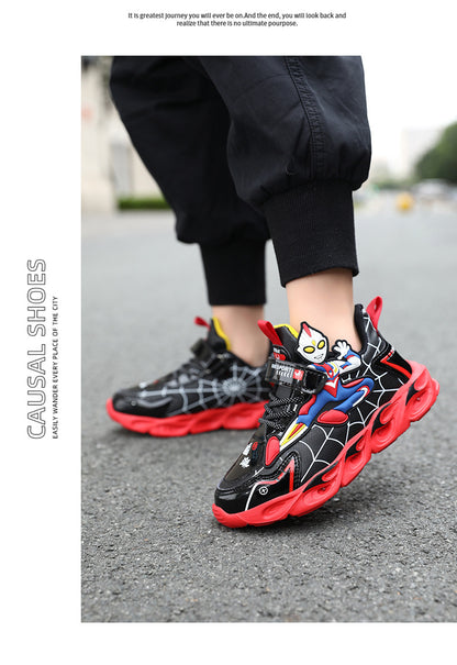 2025 Boys' Shoes Children's Anti-Slip Mid-Leat Running Shoes Leather with Lights Spider-Man Children's Sports Shoes Autumn Lightweight