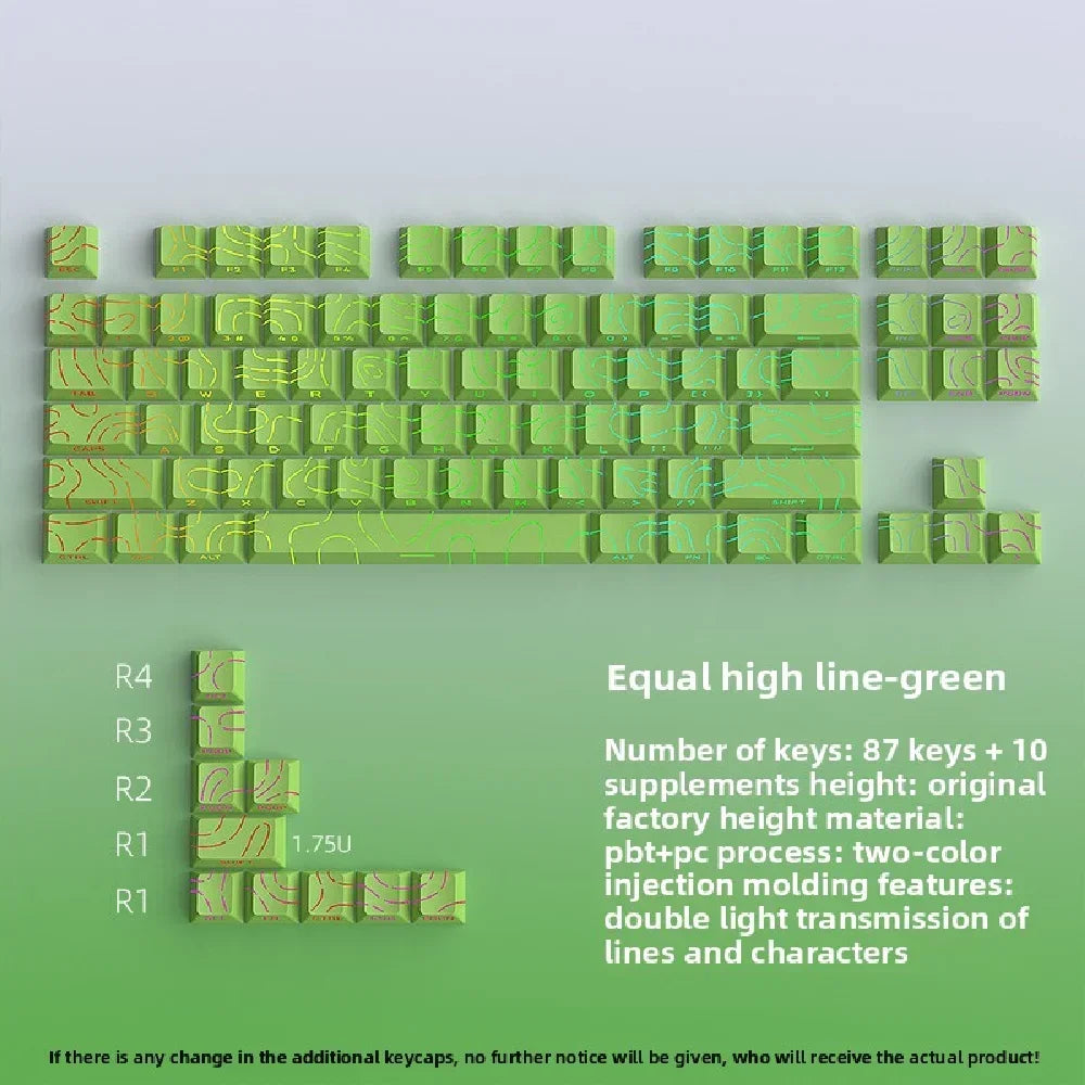 98 Keys Side-lit Shine Through Keycaps Grey Topographic Cherry Profile PBT Double Shot Keycaps for MX Switches Gaming Keyboard