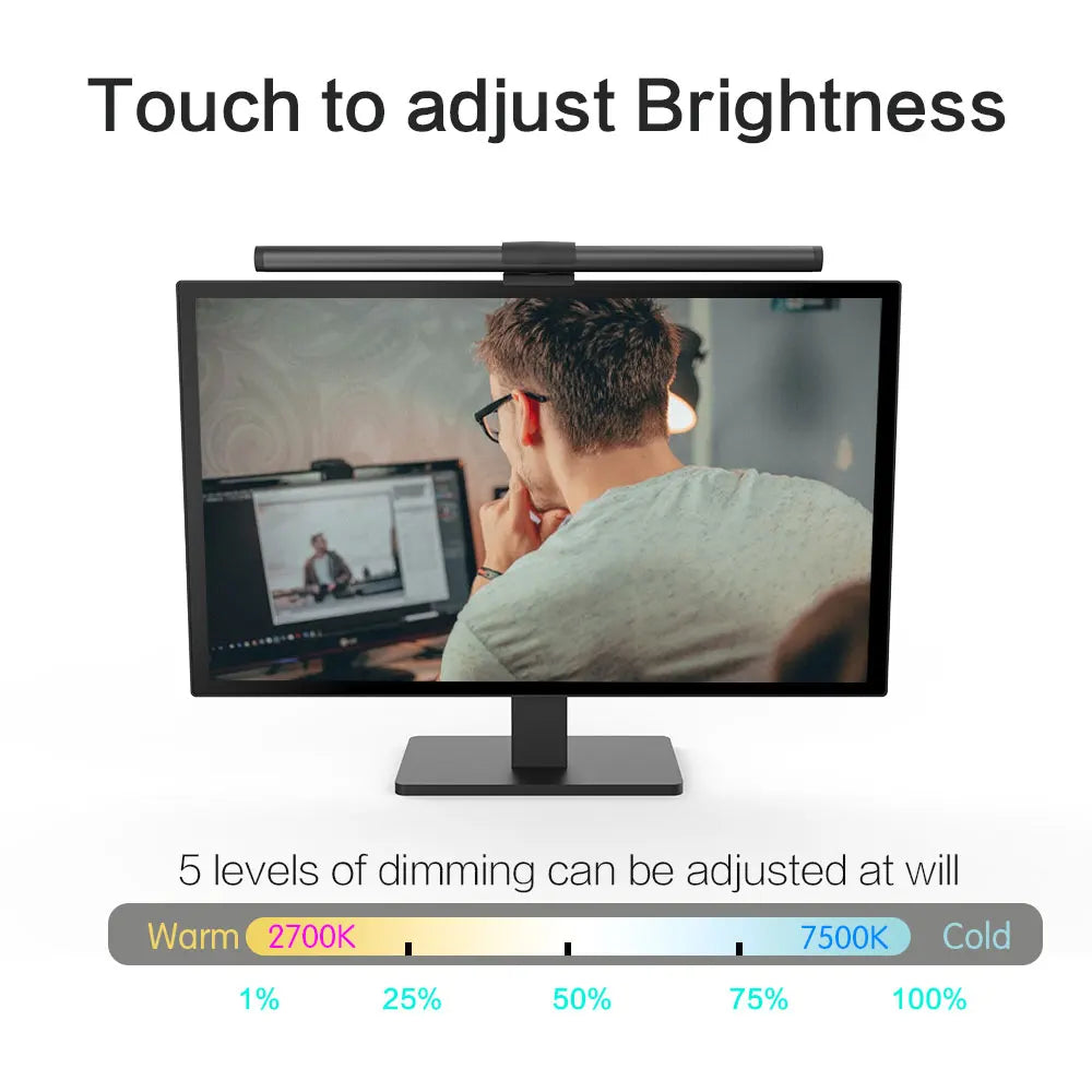 RGB Stepless Dimming LED Monitor Light Bar Eye Protection for Computers Laptops Work Study Game Screen Hanging