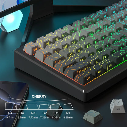 98 Keys Side-lit Shine Through Keycaps Grey Topographic Cherry Profile PBT Double Shot Keycaps for MX Switches Gaming Keyboard