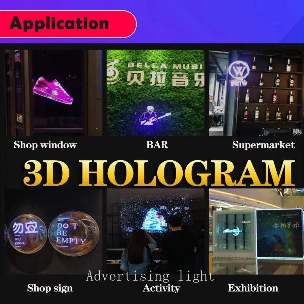 3D Hologram Fan WiFi 3D Holographic Projector Advertising Display HD Light Holographic Projector for Stores Bars Party Xmas