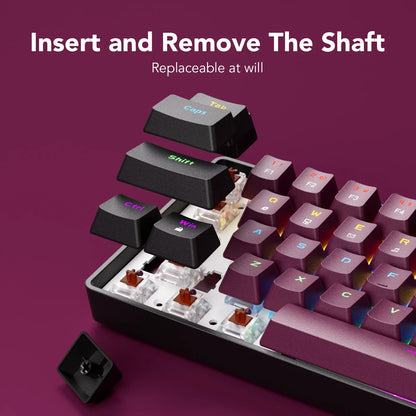 Compact Wired Gaming Mechanical Keyboard 68-Key Hot-Swappable 65% Layout LED Backlight OEM Keycaps  Support for PC