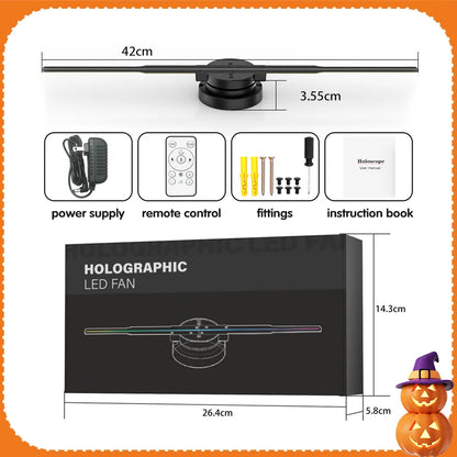 3D Hologram Fan WiFi 3D Holographic Projector Advertising Display HD Light Holographic Projector for Stores Bars Party Xmas