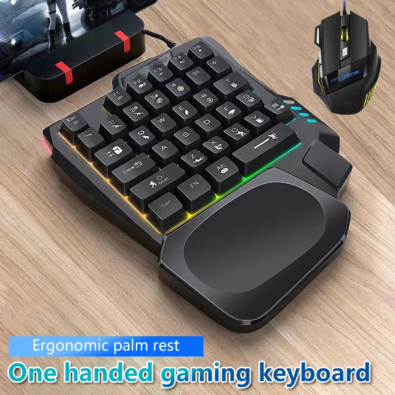 RGB Gaming Keyboard Single Hand Mini USB Ultra-slim Wired 35-Keys OneHandedly Backlight Keyboard For Computer PC Laptop