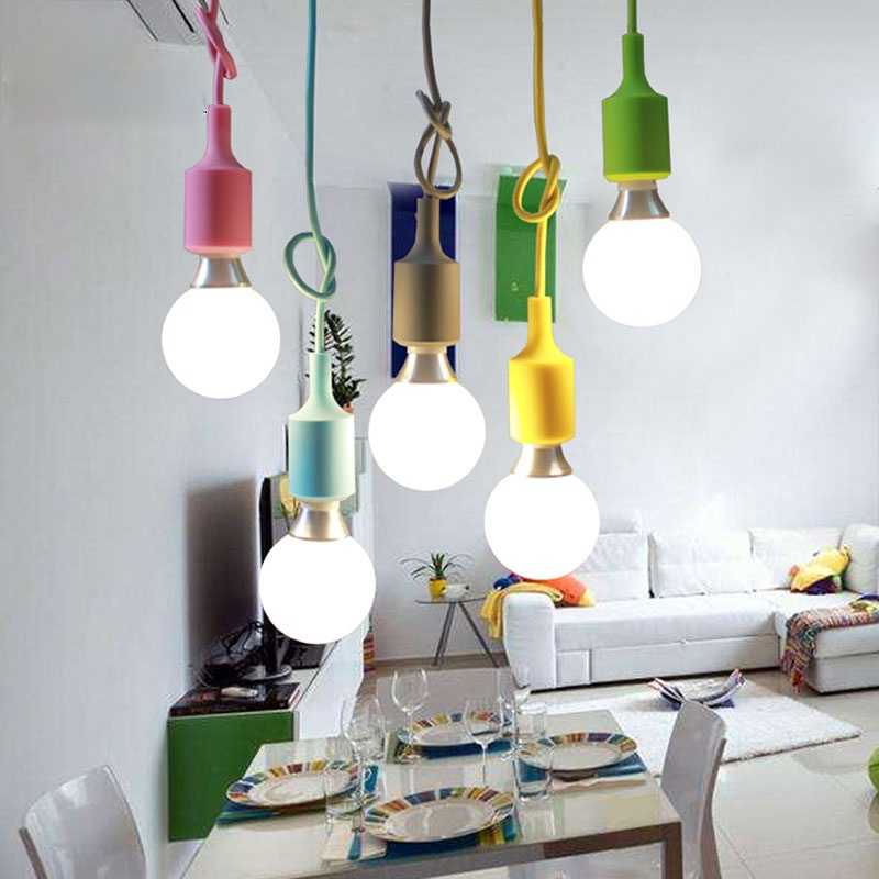 Pendant Lights Modern Simple Single Head Silica Gel Pendant Lamps AC90-260V E27 Holder 100cm Cord 13 Colors
