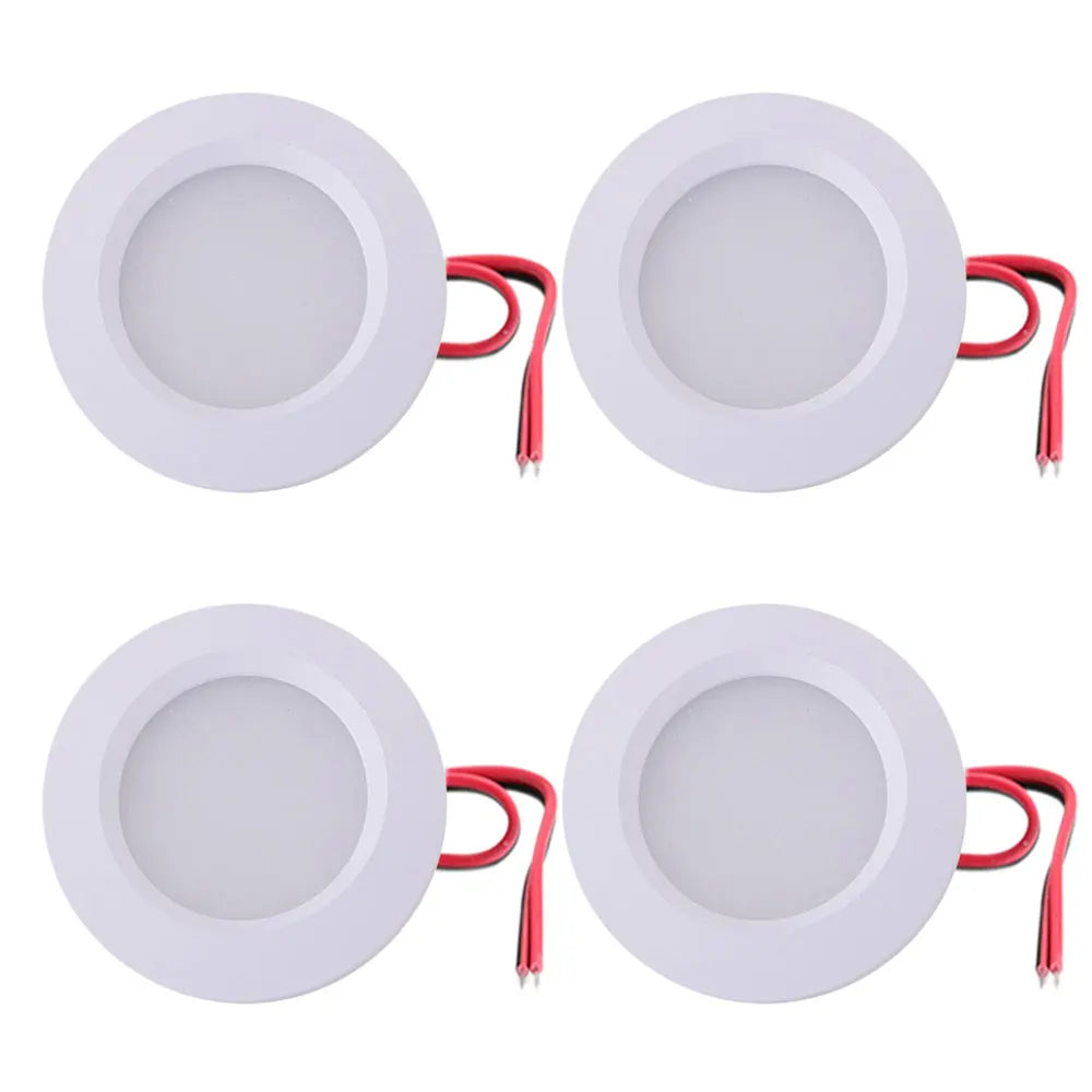 4-Piece Ultra Thin 3W LED Downlight Embedded Cabinet Light Bulb 3W 12V DC Silver White Shell 55mm Hole Closet Yacht Light Lamp