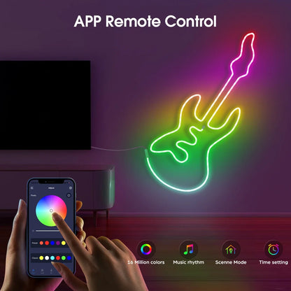 Smart RGBIC LED Neon Strip With Bluetooth App & Remote Control, 5V USB, IP67 Waterproof, Music Sync, Time Setting For Home Decor