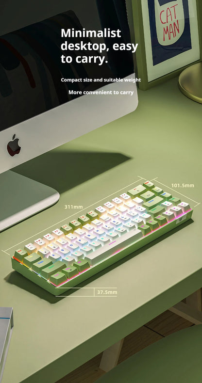 Compact Wired Gaming Mechanical Keyboard 68-Key Hot-Swappable 65% Layout LED Backlight OEM Keycaps  Support for PC