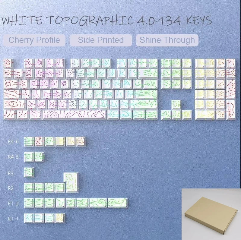 98 Keys Side-lit Shine Through Keycaps Grey Topographic Cherry Profile PBT Double Shot Keycaps for MX Switches Gaming Keyboard