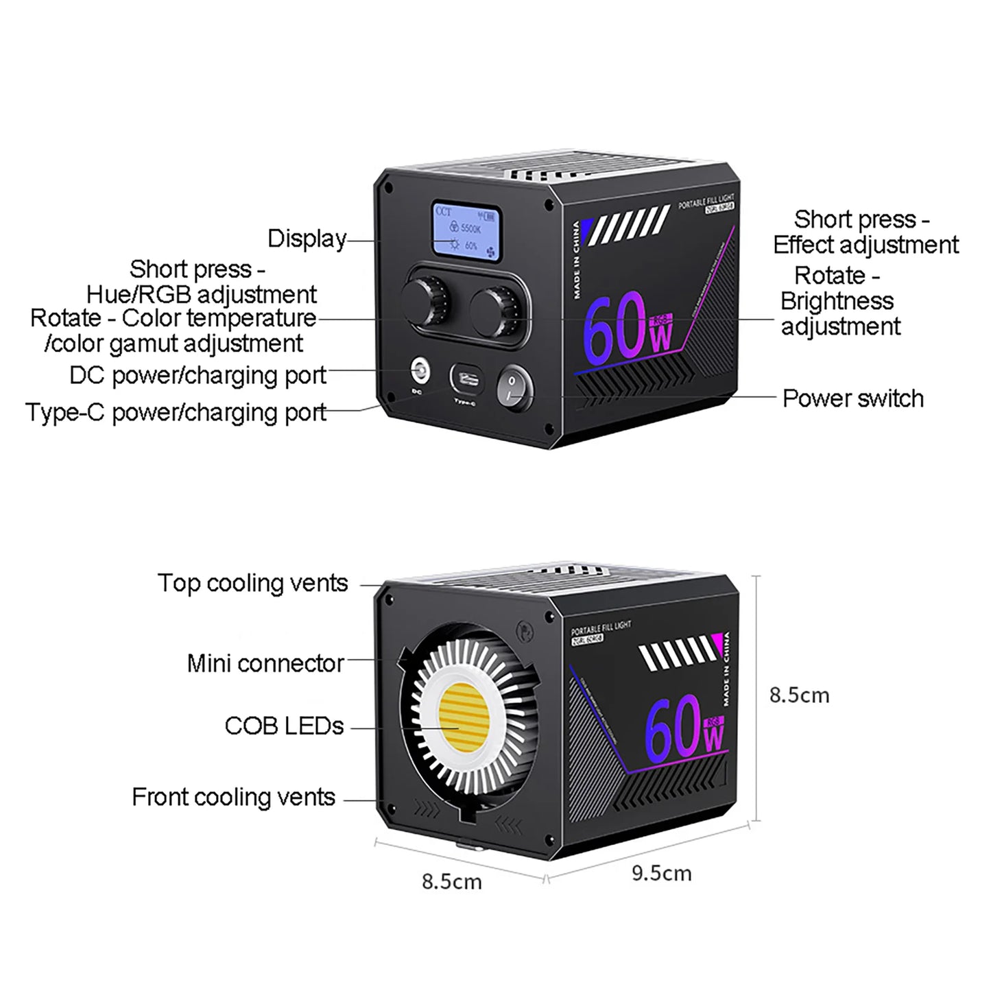 RGB Video Light Portable LED Photography Studio Light with 10000mAh Rechargeable for Vlog Streaming Live Photo Fill Lamp