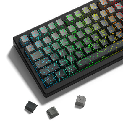 98 Keys Side-lit Shine Through Keycaps Grey Topographic Cherry Profile PBT Double Shot Keycaps for MX Switches Gaming Keyboard