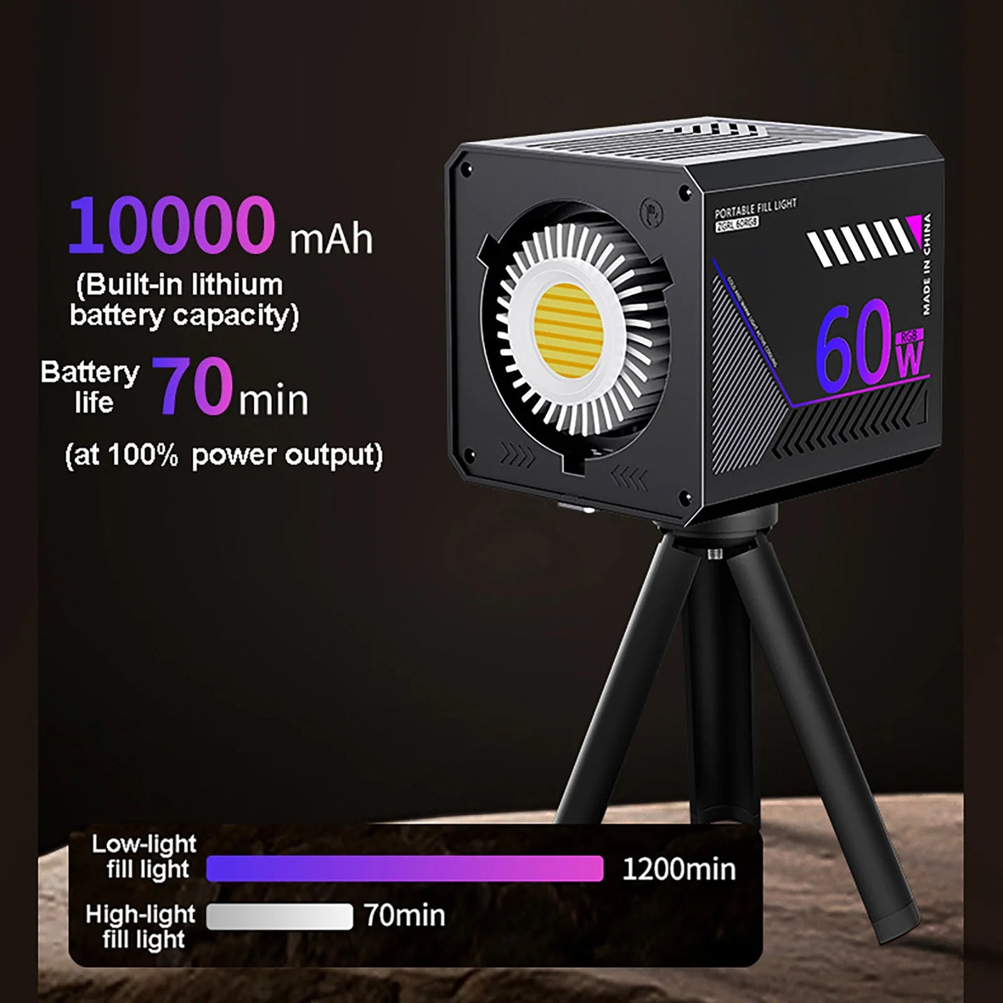 RGB Video Light Portable LED Photography Studio Light with 10000mAh Rechargeable for Vlog Streaming Live Photo Fill Lamp