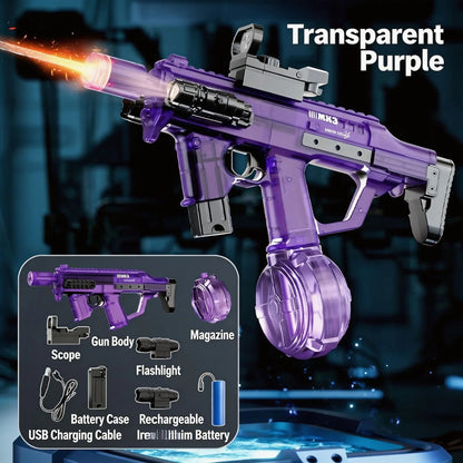 UZI/MK3 Electric Water Gun with Lights Cool Electric Continuous Firing and Reloading Summer Water Play Kid’s Adult Toy Water Gun