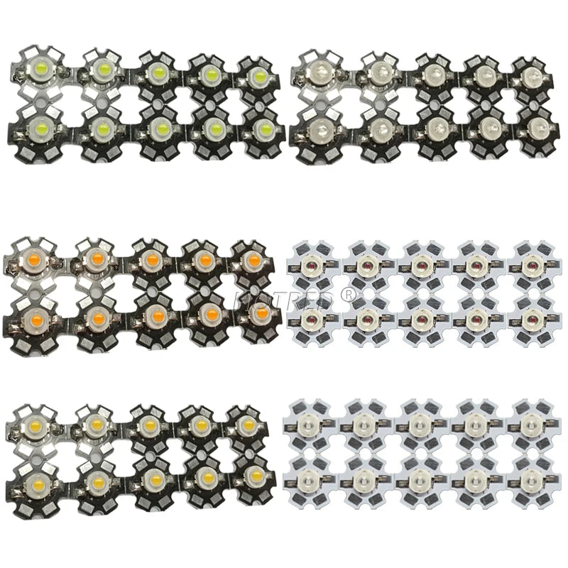 Wholesale 25pcs/100pcs 1W 3W High Power LED Diodes Warm Cold White/Natural White/Red/Green/Blue/Royal Blue With 20mm Star PCB