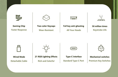 Compact Wired Gaming Mechanical Keyboard 68-Key Hot-Swappable 65% Layout LED Backlight OEM Keycaps  Support for PC