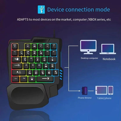 RGB Gaming Keyboard Single Hand Mini USB Ultra-slim Wired 35-Keys OneHandedly Backlight Keyboard For Computer PC Laptop