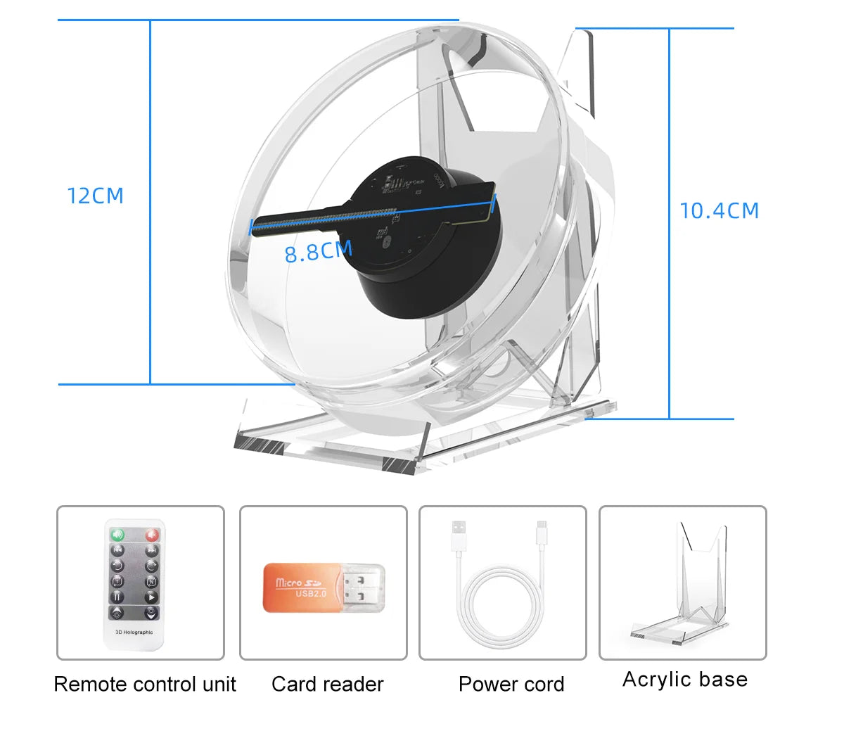 3D Hologram Fan Mini 3D Holographic Projector Advertising Display Light HD Holographic Projector for Stores Bars Party Xmas