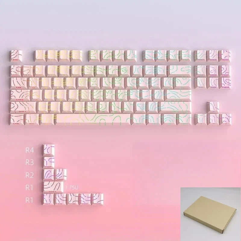 98 Keys Side-lit Shine Through Keycaps Grey Topographic Cherry Profile PBT Double Shot Keycaps for MX Switches Gaming Keyboard