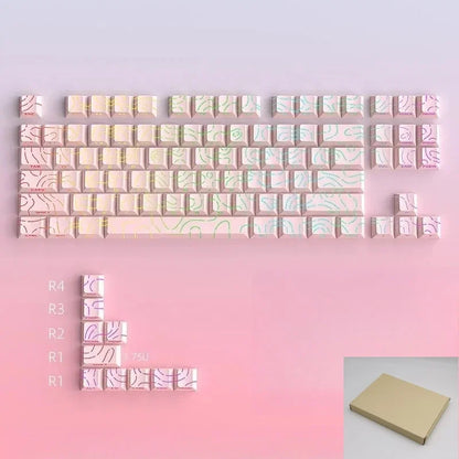 98 Keys Side-lit Shine Through Keycaps Grey Topographic Cherry Profile PBT Double Shot Keycaps for MX Switches Gaming Keyboard