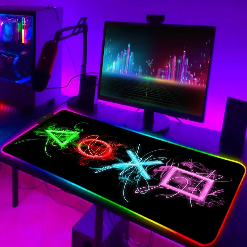 LED Gaming Mouse Pad With Backlight Deskmat PSFour Mousepad RGB Gamer Desk Decorations Computer Mouse Pad Pc Gamer Full Mat