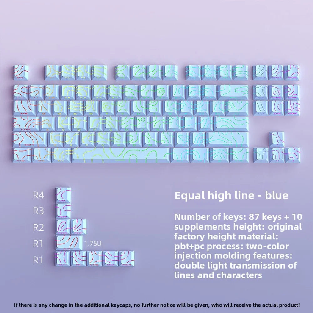 98 Keys Side-lit Shine Through Keycaps Grey Topographic Cherry Profile PBT Double Shot Keycaps for MX Switches Gaming Keyboard