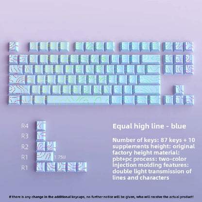 98 Keys Side-lit Shine Through Keycaps Grey Topographic Cherry Profile PBT Double Shot Keycaps for MX Switches Gaming Keyboard