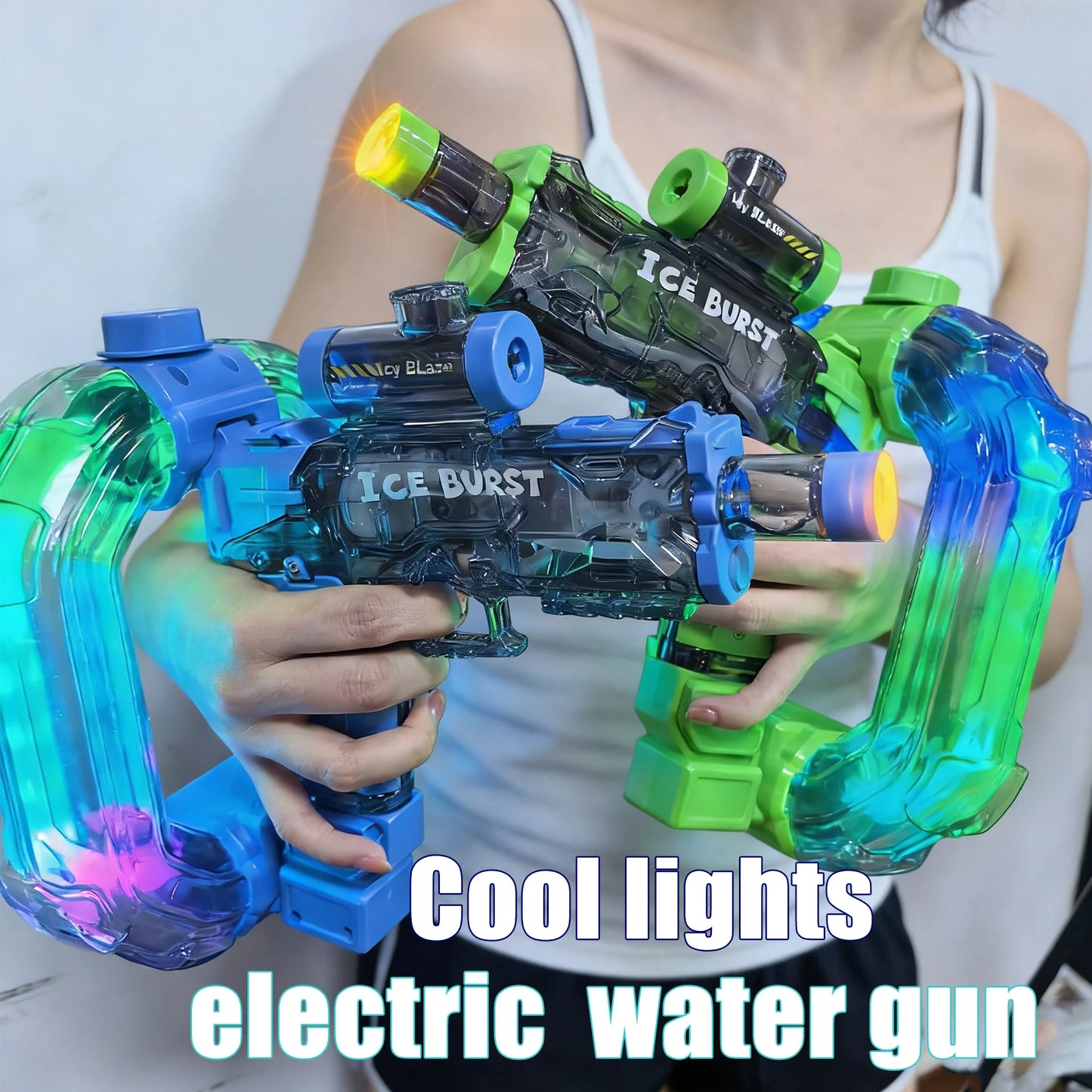 Ring-shaped Electric Water Gun Kids Cool Toy Automatic Water Squirt Gun with Colorful Lights and Sound Summer Outdoor Toy Gift