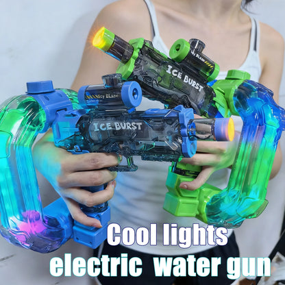 Ring-shaped Electric Water Gun Kids Cool Toy Automatic Water Squirt Gun with Colorful Lights and Sound Summer Outdoor Toy Gift