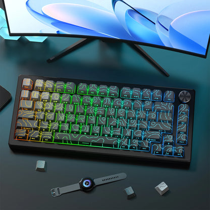 98 Keys Side-lit Shine Through Keycaps Grey Topographic Cherry Profile PBT Double Shot Keycaps for MX Switches Gaming Keyboard
