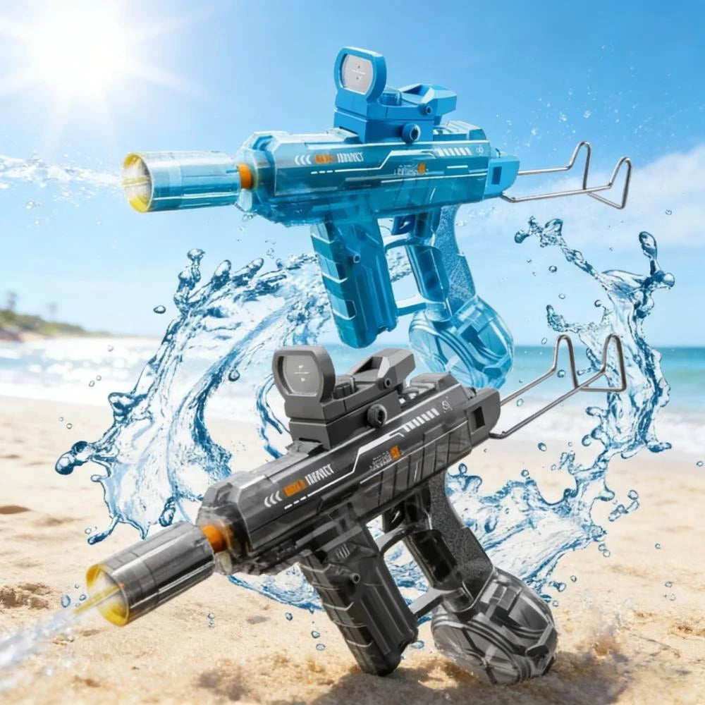 UZI Electric Water Gun with LED Light Recoil Long Range Continuous Shooting Water Blaster Summer Beach Outdoor Toy for Kids