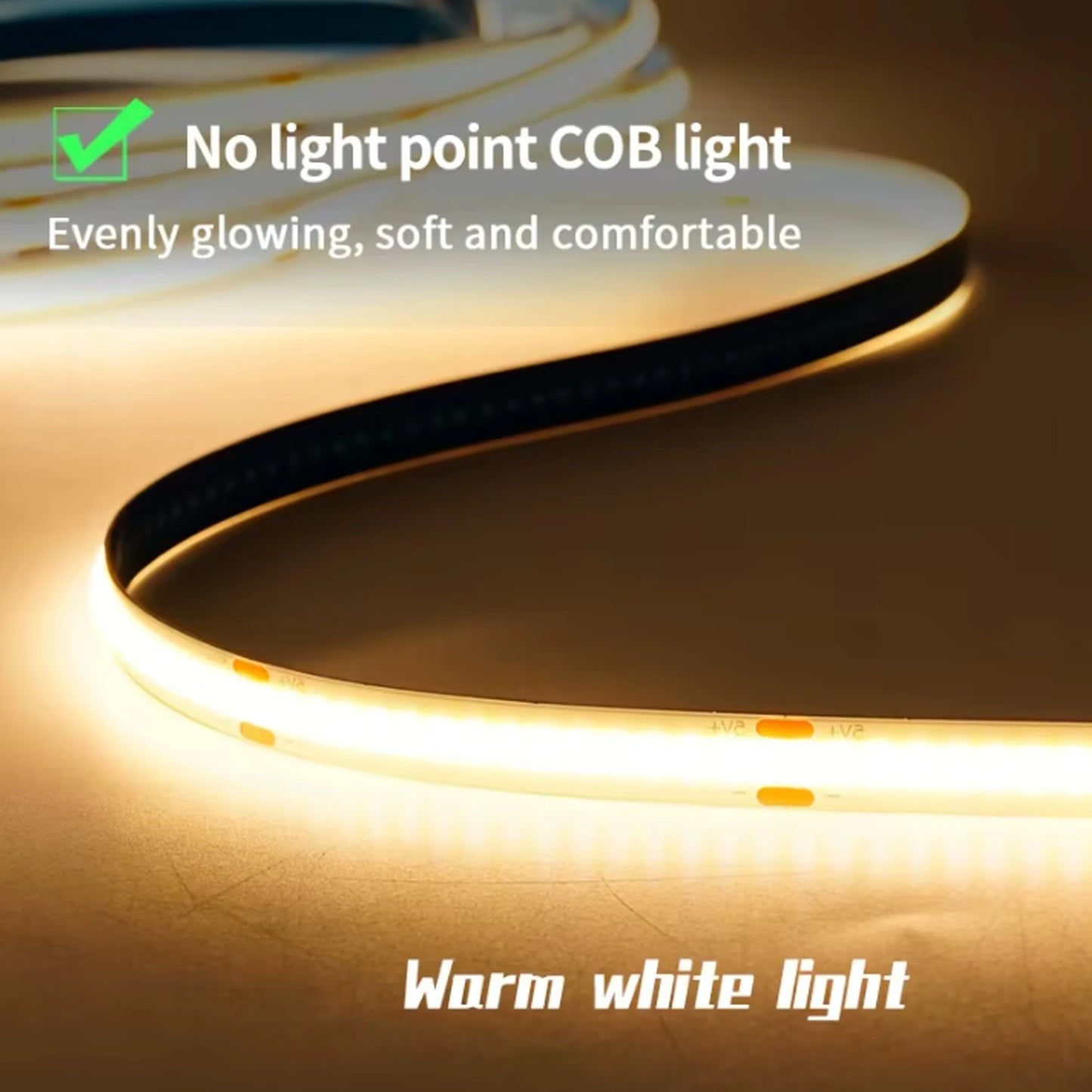 8mm PCB COB LED Strip Light With DC Head 12V 320LEDs/m High Brightness Flexible Tape Warm Natural White Red Green Blue 0.5m 5m