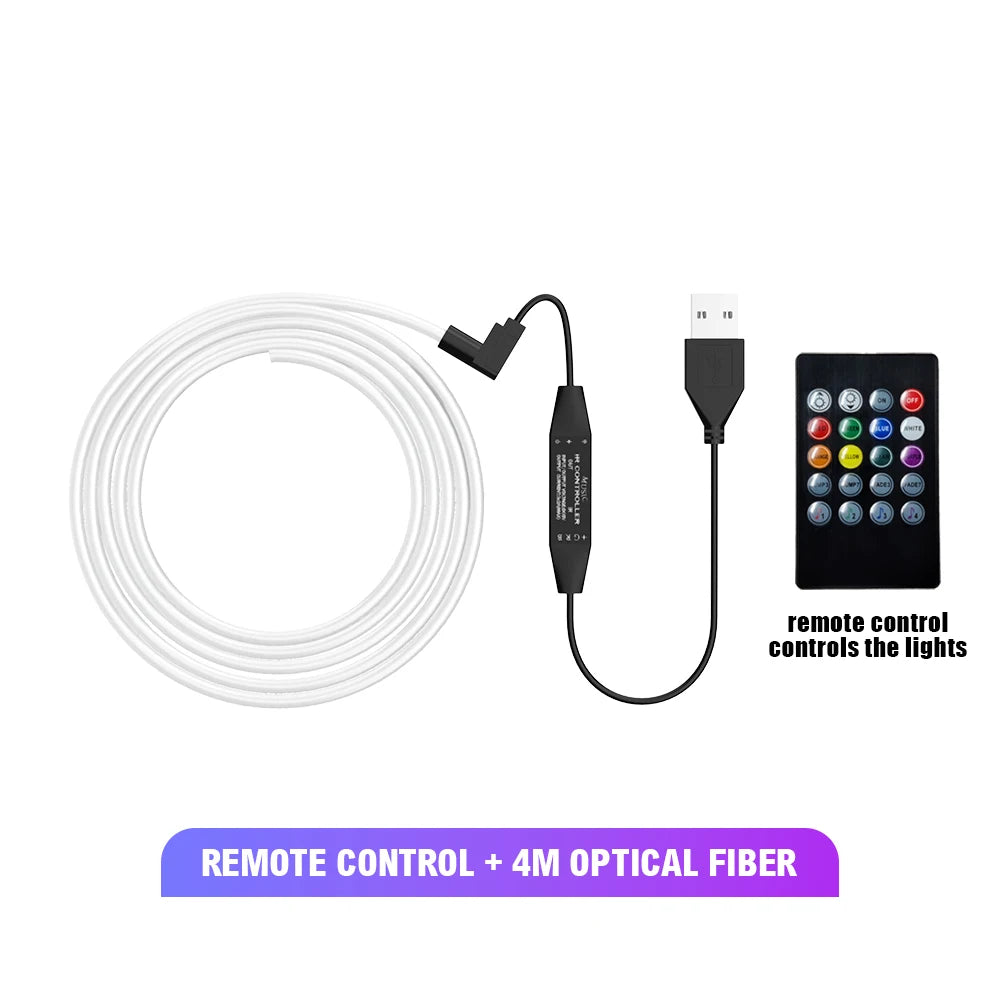 RGB Automobile interior ambient lighting 1M2M3M4M5M Remote control neon lights Voice control USB Fiber Optic Atmosphere Lamp