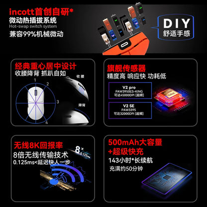Incott G23 Pro Mouse V2 Se/pro Hot Swap Wireless 8k Mice Ergonomics E-sports Games Mouse Customized Pc Accessories Gifts