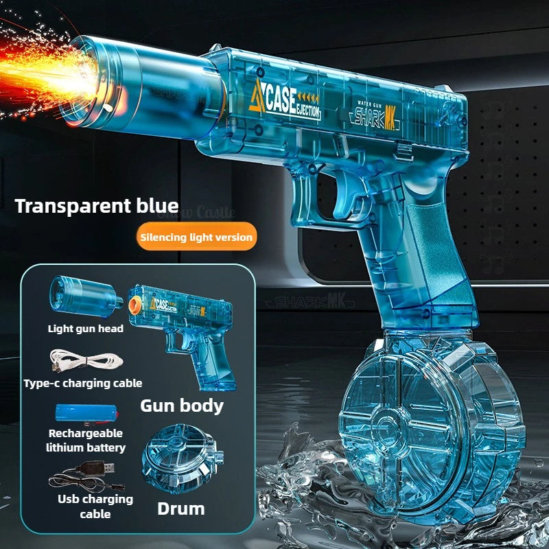 Rapid Fire Electric Water Gun with LED Lights Recoil Action Summer Outdoor Water Shooting Toy for Kids Beach Pool Play Boys Gift