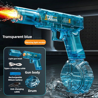 Rapid Fire Electric Water Gun with LED Lights Recoil Action Summer Outdoor Water Shooting Toy for Kids Beach Pool Play Boys Gift