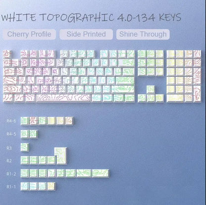 98 Keys Side-lit Shine Through Keycaps Grey Topographic Cherry Profile PBT Double Shot Keycaps for MX Switches Gaming Keyboard