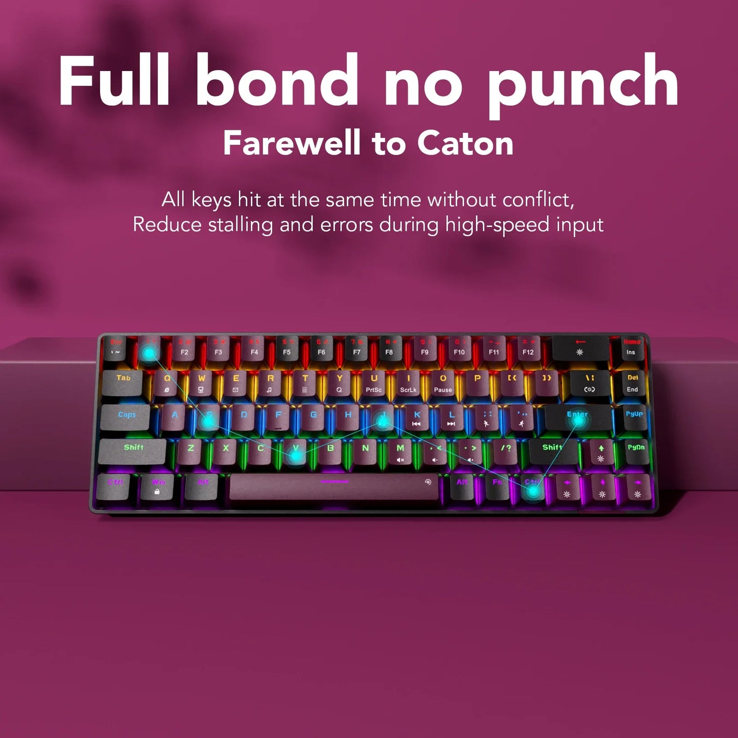 Compact Wired Gaming Mechanical Keyboard 68-Key Hot-Swappable 65% Layout LED Backlight OEM Keycaps  Support for PC