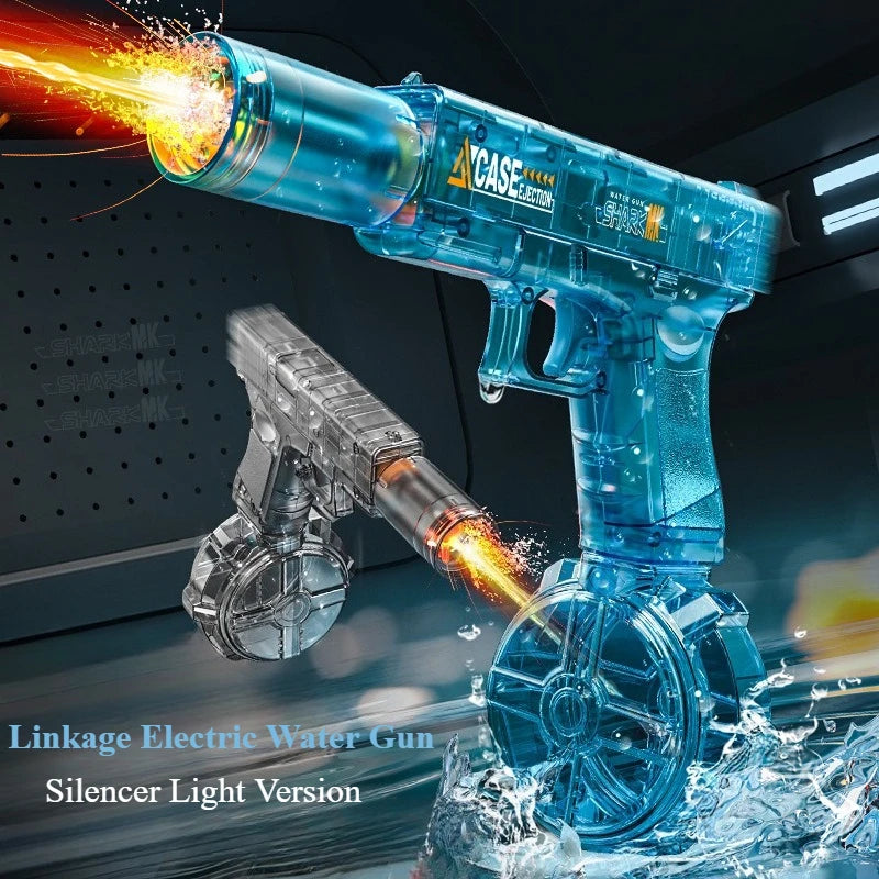 Rapid Fire Electric Water Gun with LED Lights Recoil Action Summer Outdoor Water Shooting Toy for Kids Beach Pool Play Boys Gift