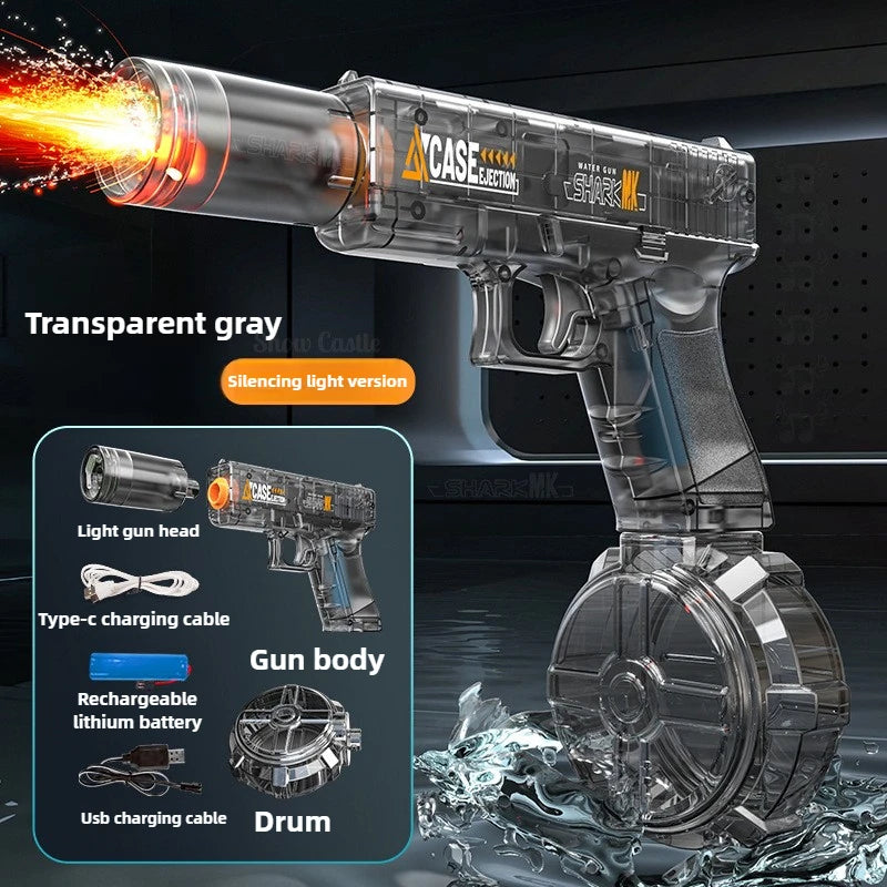 Rapid Fire Electric Water Gun with LED Lights Recoil Action Summer Outdoor Water Shooting Toy for Kids Beach Pool Play Boys Gift