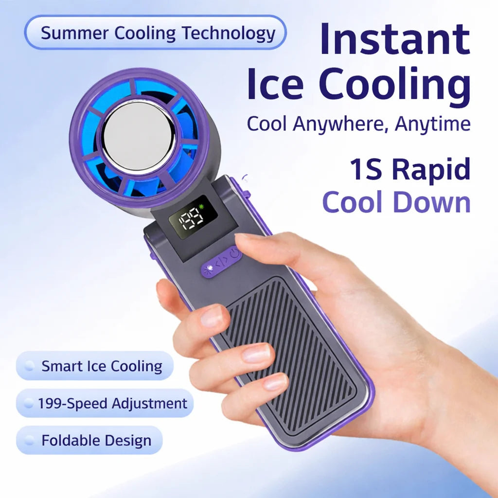 2026 New RGB Light Mini Handheld Fan Hanging Neck Outdoor 180 Degree Folding Desktop Folding High-speed Powerful Portable Fan
