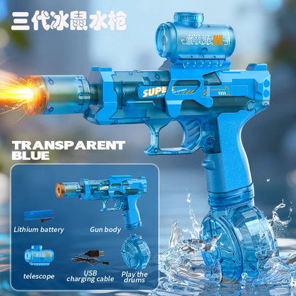 Electric Water Gun Automatic Continuous Firing Squirt Gun Outdoor Toy Long Range Shooting Water Gun with Lights Swimming Toys