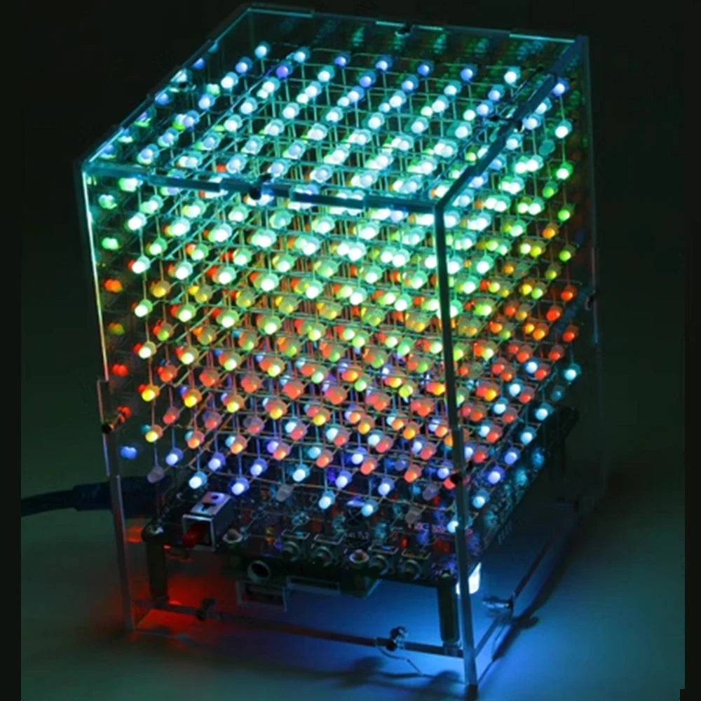 DIY Electronic Kit RGB Music LED Light 3D Cube Colorful 8x8x8 3D8 with Remote Control for Soldering Project Practice STEM Train