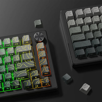 98 Keys Side-lit Shine Through Keycaps Grey Topographic Cherry Profile PBT Double Shot Keycaps for MX Switches Gaming Keyboard