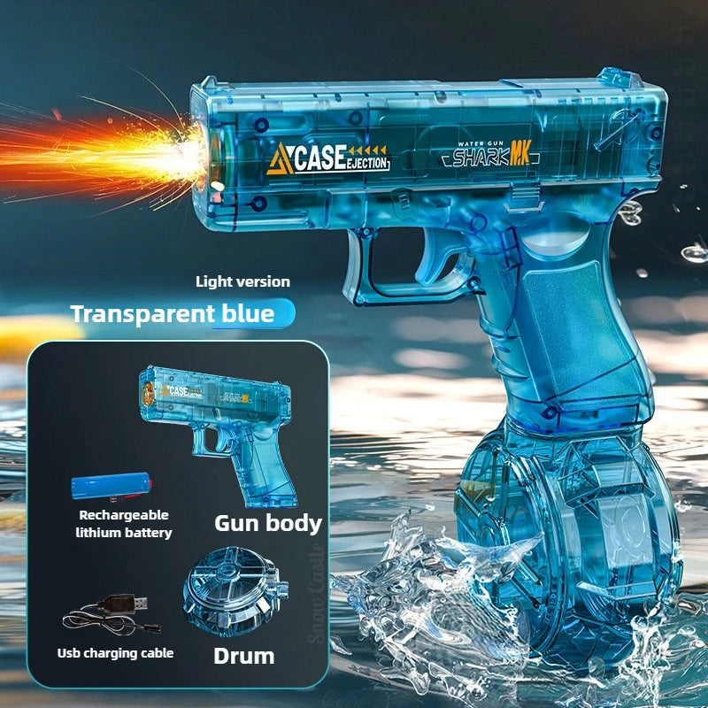 Rapid Fire Electric Water Gun with LED Lights Recoil Action Summer Outdoor Water Shooting Toy for Kids Beach Pool Play Boys Gift