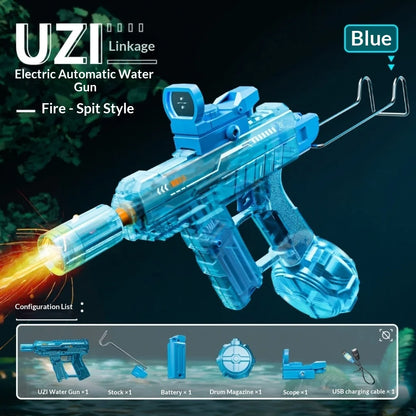 UZI/MK3 Electric Water Gun with Lights Cool Electric Continuous Firing and Reloading Summer Water Play Kid’s Adult Toy Water Gun