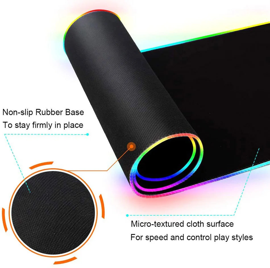 RGB LED Gaming Mouse Pad | 10+ Color Modes | Desk Setup Accessory