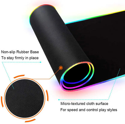 RGB LED Gaming Mouse Pad | 10+ Color Modes | Desk Setup Accessory