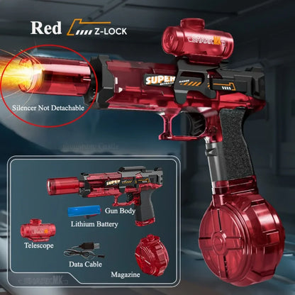 UZI Electric Water Gun with LED Light Recoil Long Range Continuous Shooting Water Blaster Summer Beach Outdoor Toy for Kids