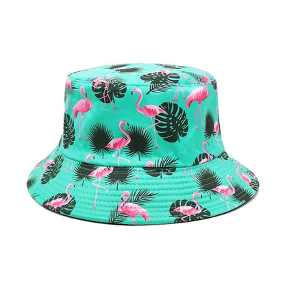 Bocca Flamingo Printing Bucket Hat Coconut Trees Printing Pattern Fisherman Hats Double Sides Panama Cap Summer Cap Hot Selling