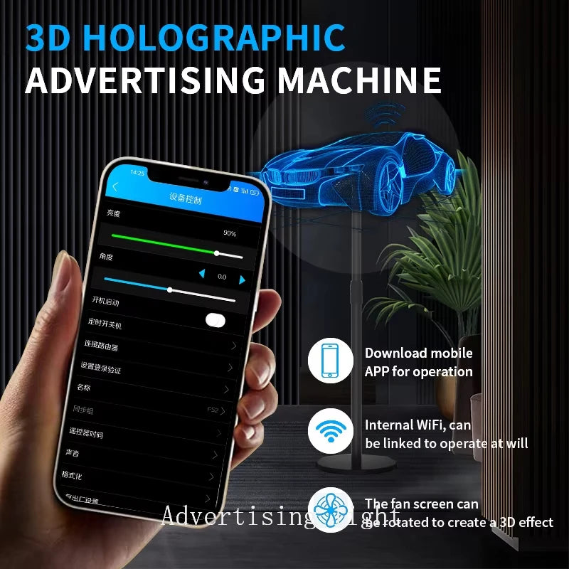 3D Hologram Fan WiFi 3D Holographic Projector Advertising Display HD Light Holographic Projector for Stores Bars Party Xmas